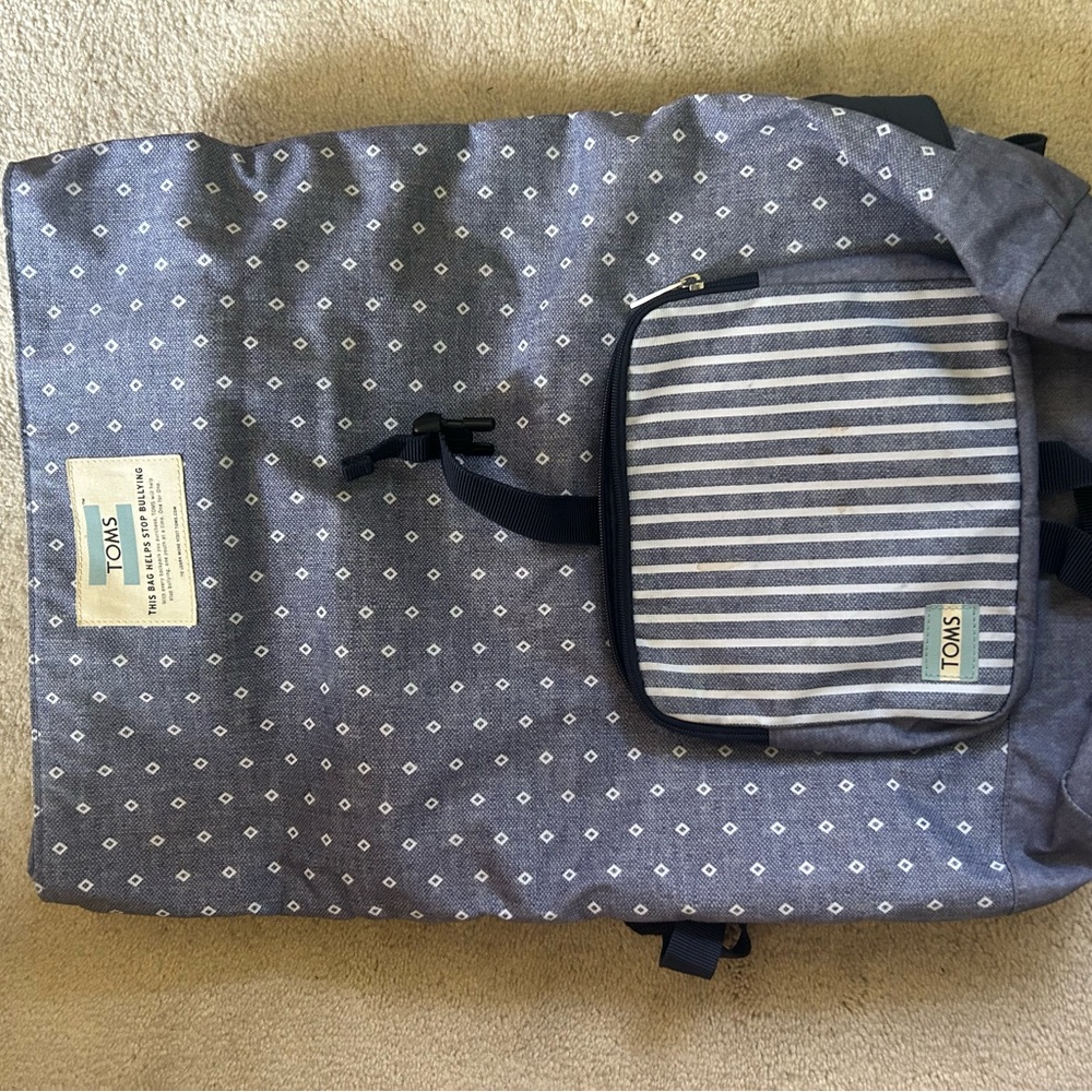 TOMS Navy and White Patterned Backpack